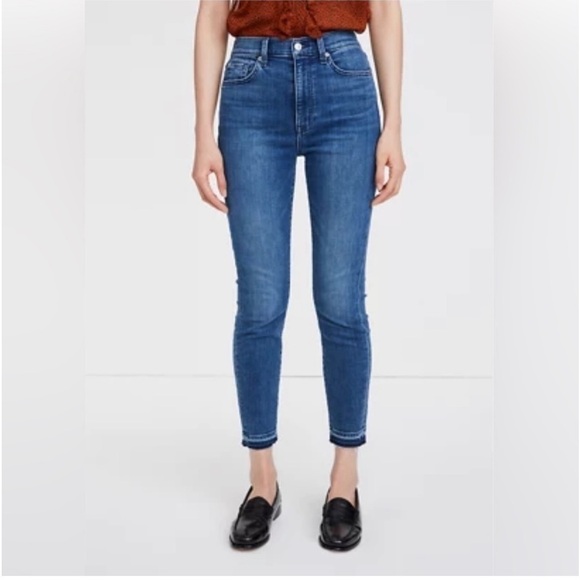 EVERLANE The High Rise Skinny Jean 26 Mid Blue Let Down Hem Raw Denim - Picture 1 of 7